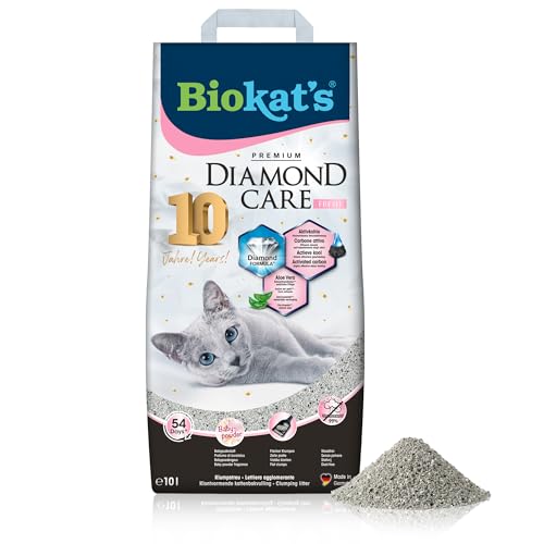 Biokat's Diamond Care Fresh Katzenstreu mit Babypuder-Duft - Feine Klumpstreu aus Bentonit mit Aktivkohle...